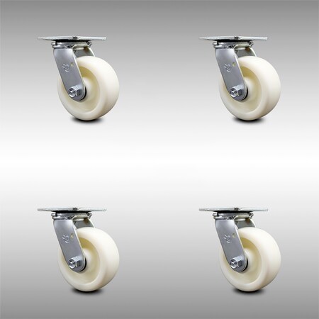 Service Caster 5 Inch Stainless Steel Nylon Swivel Caster Set with Ball Bearing and Swivel Lock SCC-SS30S520-NYB-BSL-4